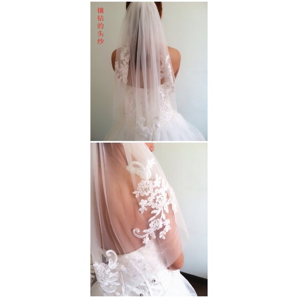 NWT Lace Flower Applique Edge 1 Layer Short Wedding Veil Bridal Veil with Comb - Picture 2 of 6